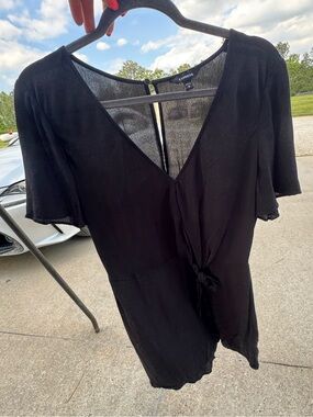 Express Black Tie-Front V-Neck Short Sleeve Romper